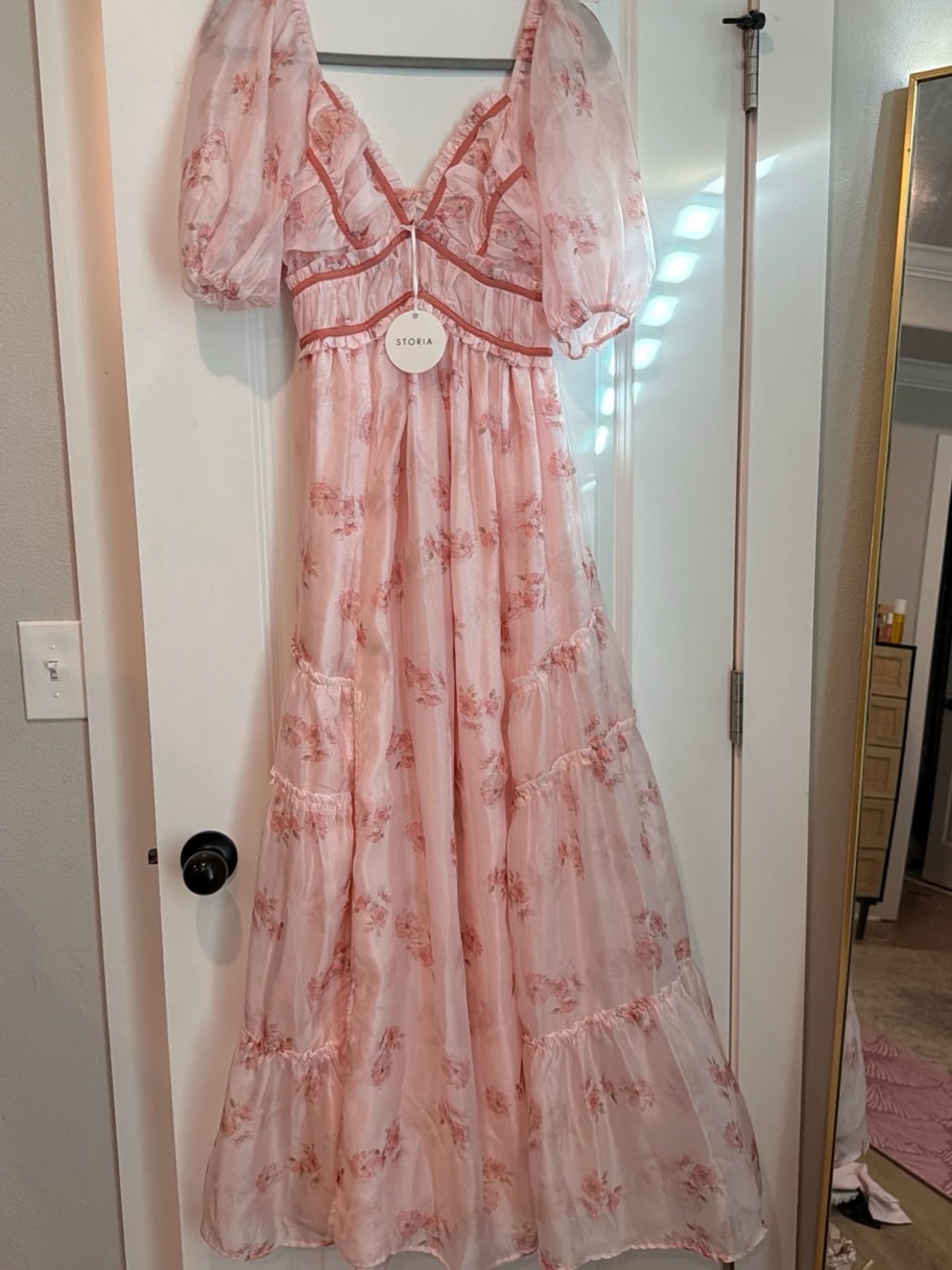 Storia Blush Pink Floral Puff-Sleeve Formal Kids Dress